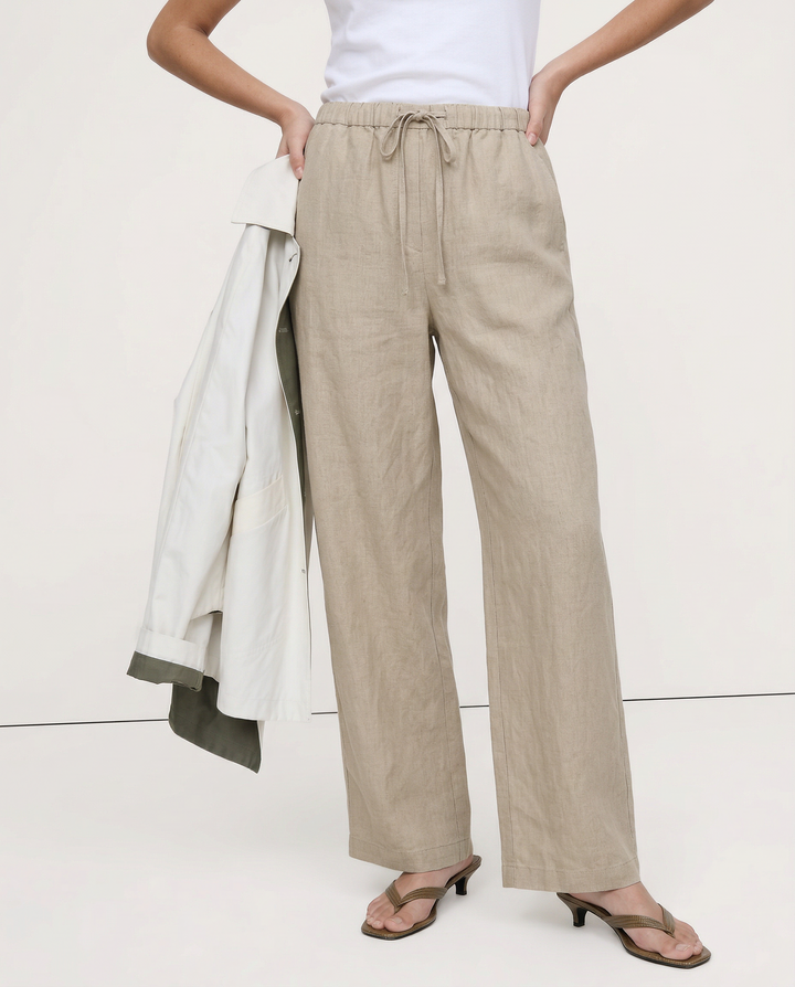 Duttini | Wide Leg Linen Pant for Women in Beige