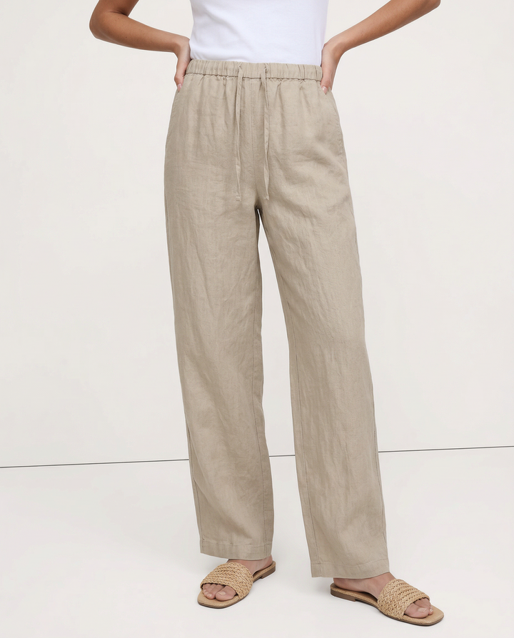 Duttini | Wide Leg Linen Pant for Women in Beige