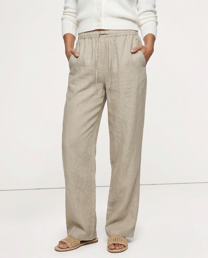 Duttini | Wide Leg Linen Pant for Women in Beige