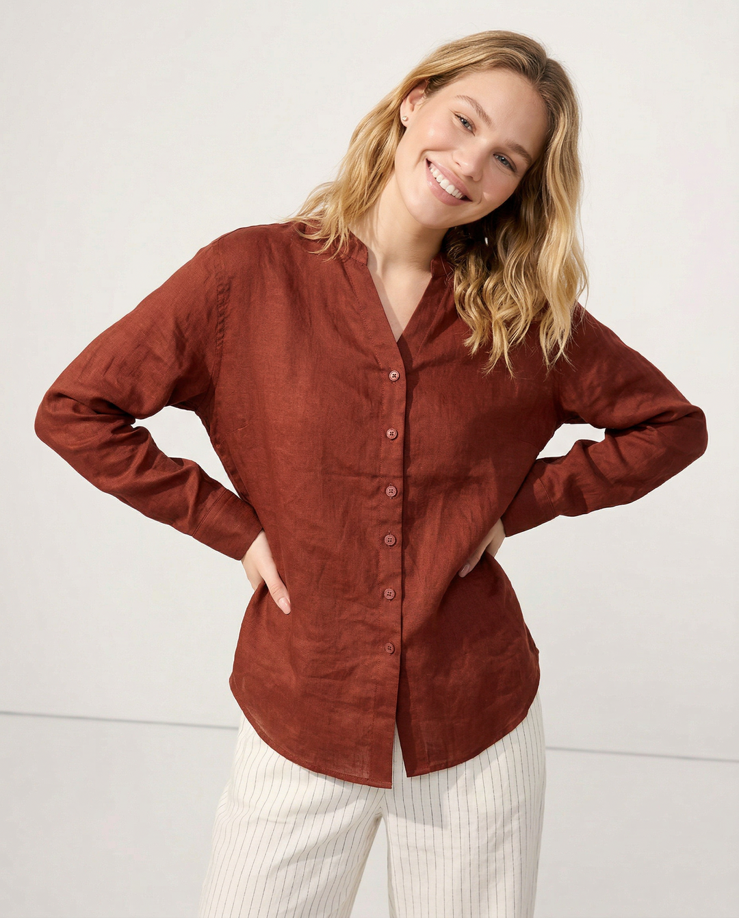 Duttini | Linen V-Neck Shirt for Women
