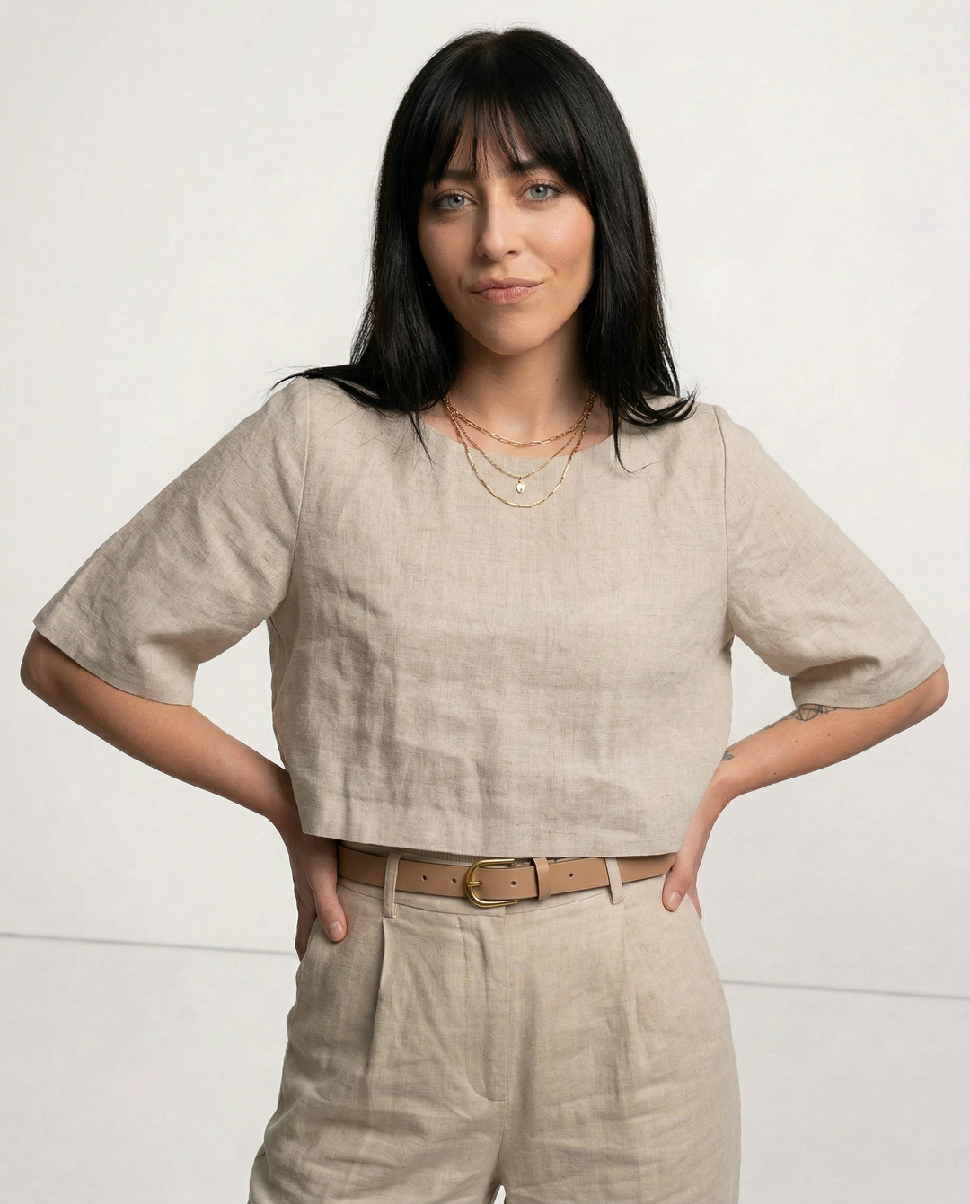 Duttini | Boxy Linen Crop Top
