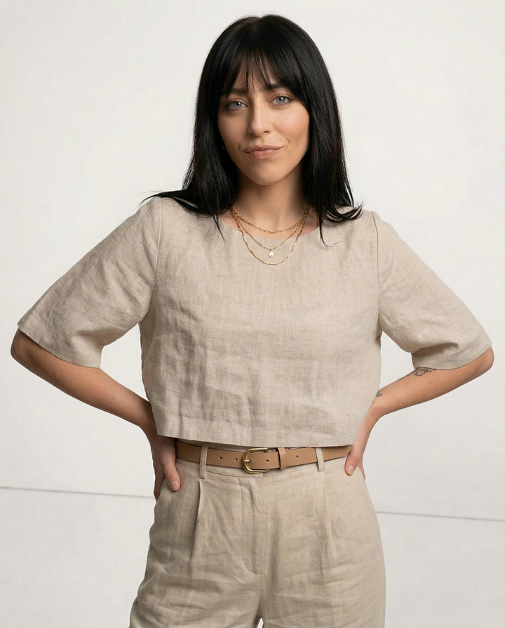 Duttini | Boxy Linen Crop Top