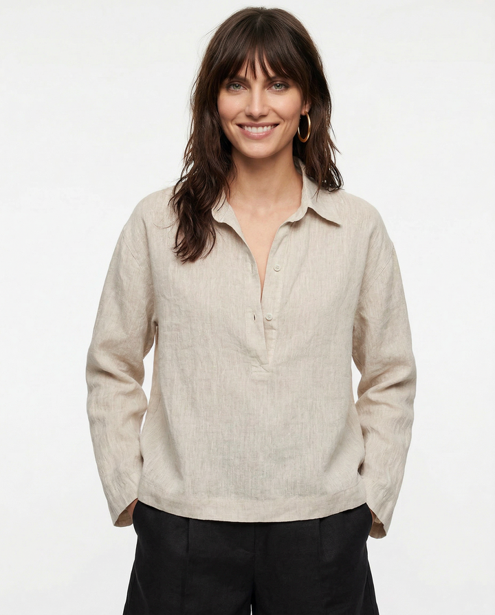 Duttini | Linen Pullover for Men with Polo Collar