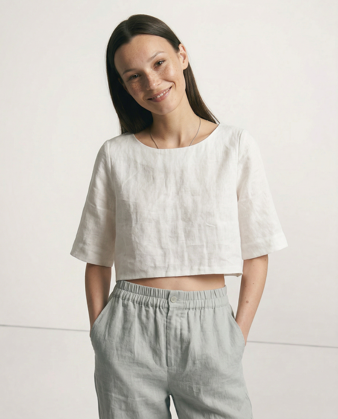 Duttini | Boxy Linen Crop Top