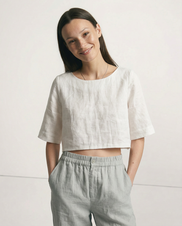 Duttini | Boxy Linen Crop Top