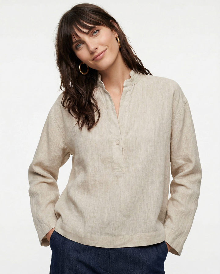 Duttini | Linen Pullover for Men with Polo Collar