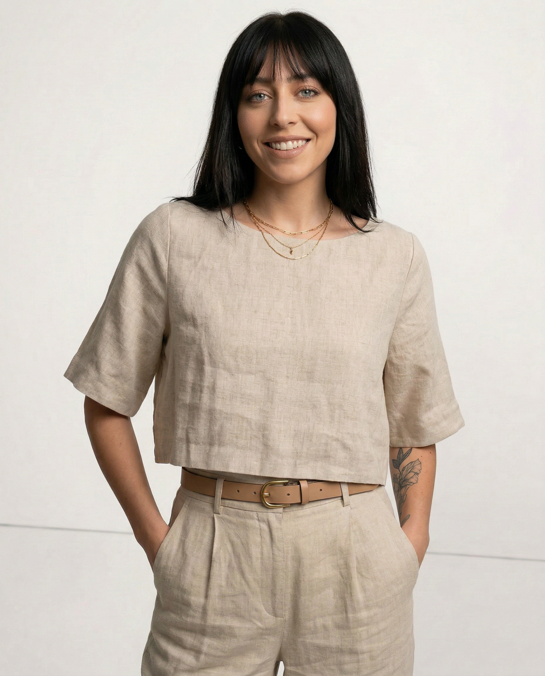 Duttini | Boxy Linen Crop Top