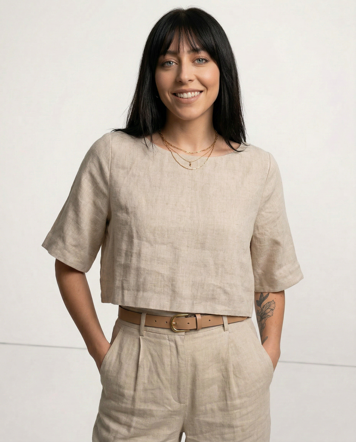 Duttini | Boxy Linen Crop Top