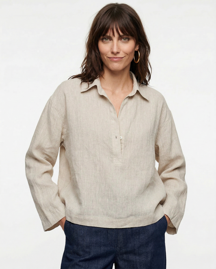 Duttini | Linen Pullover for Men with Polo Collar
