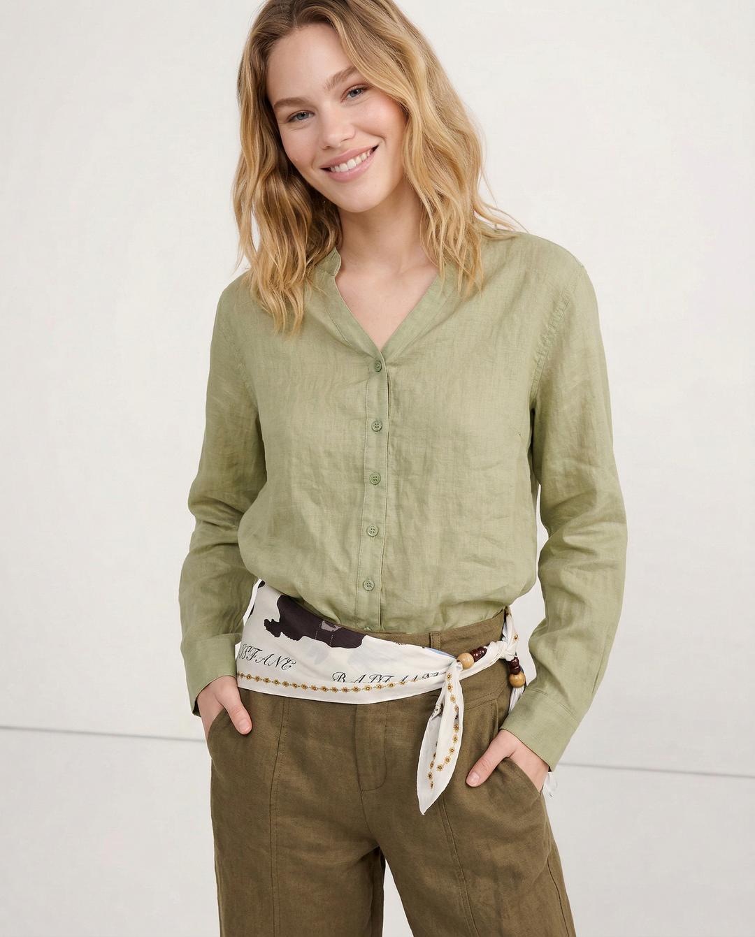 Duttini | Linen V-Neck Shirt for Women