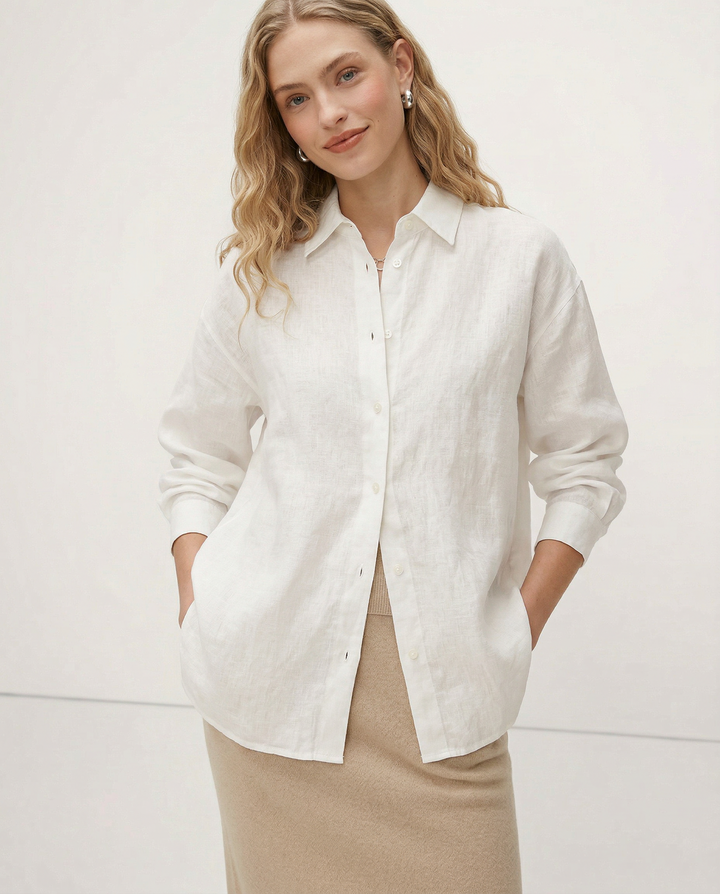 Duttini | Linen Shirt for Women with Slit Hem