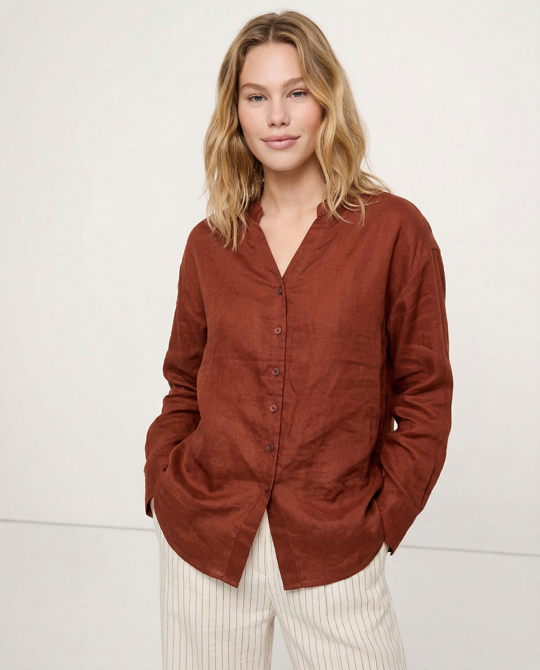 Duttini | Linen V-Neck Shirt for Women