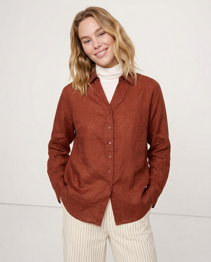 Duttini | Linen V-Neck Shirt for Women