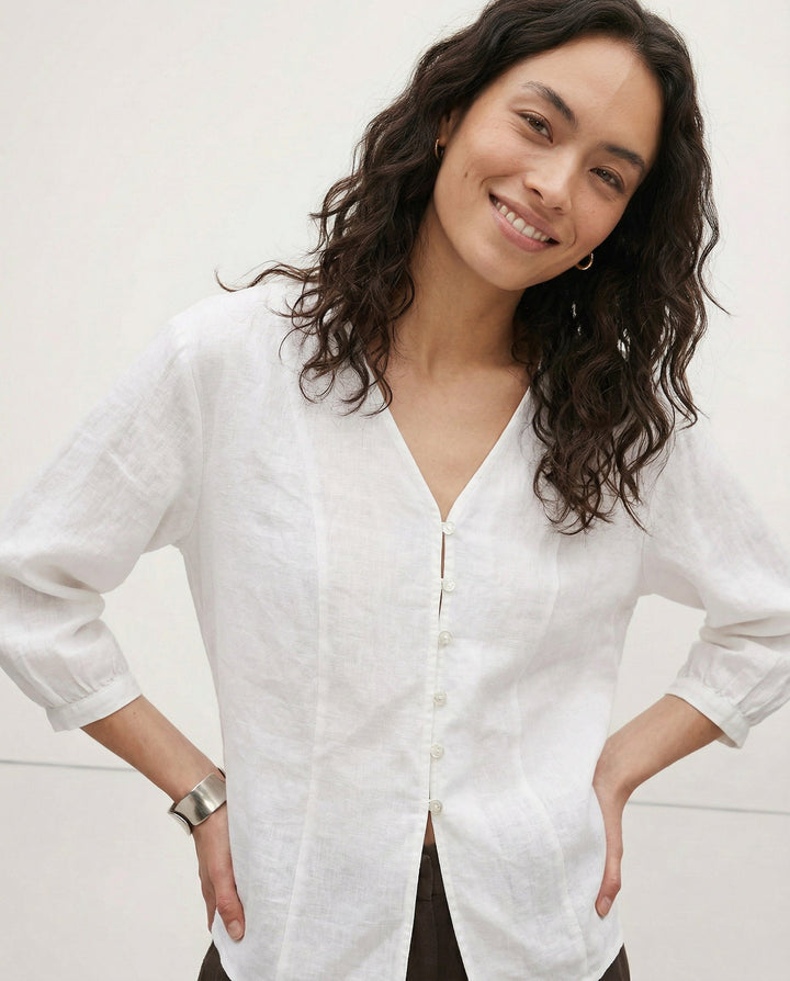 Duttini | Fitted V-Neck Linen Blouse for Women