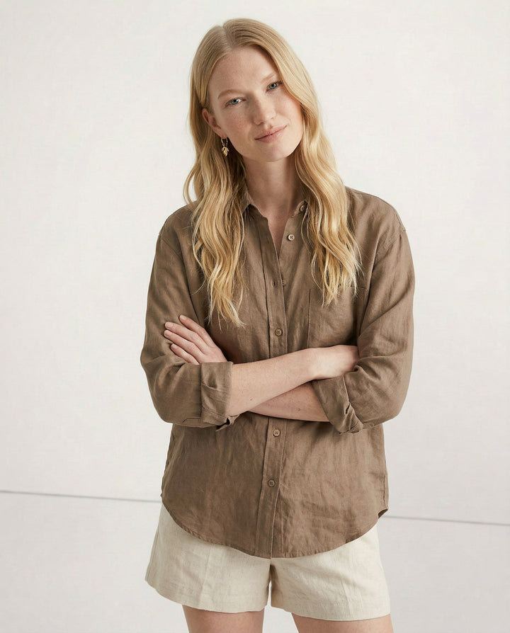 Duttini | Soft Linen Open Collar Shirt