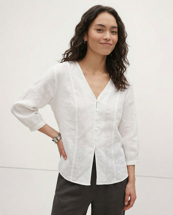 Duttini | Fitted V-Neck Linen Blouse for Women