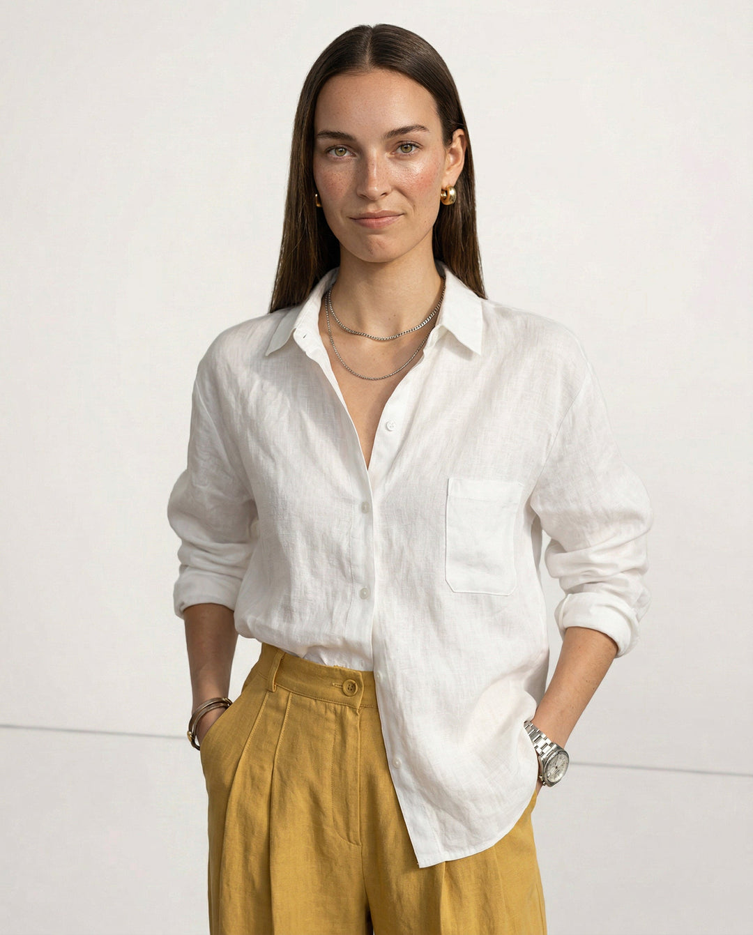 Duttini | Soft Linen Open Collar Shirt