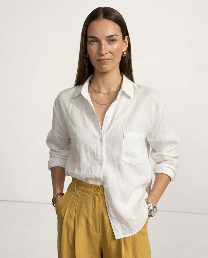 Duttini | Soft Linen Open Collar Shirt