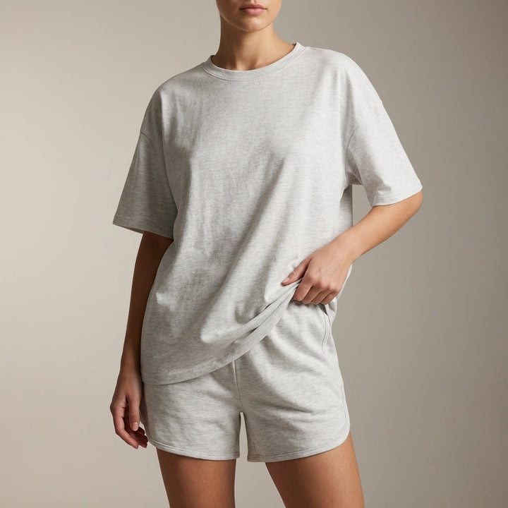 Duttini | Feminine Oversized Drop-Shoulder Lounge Set With Adjustable Waist Shorts