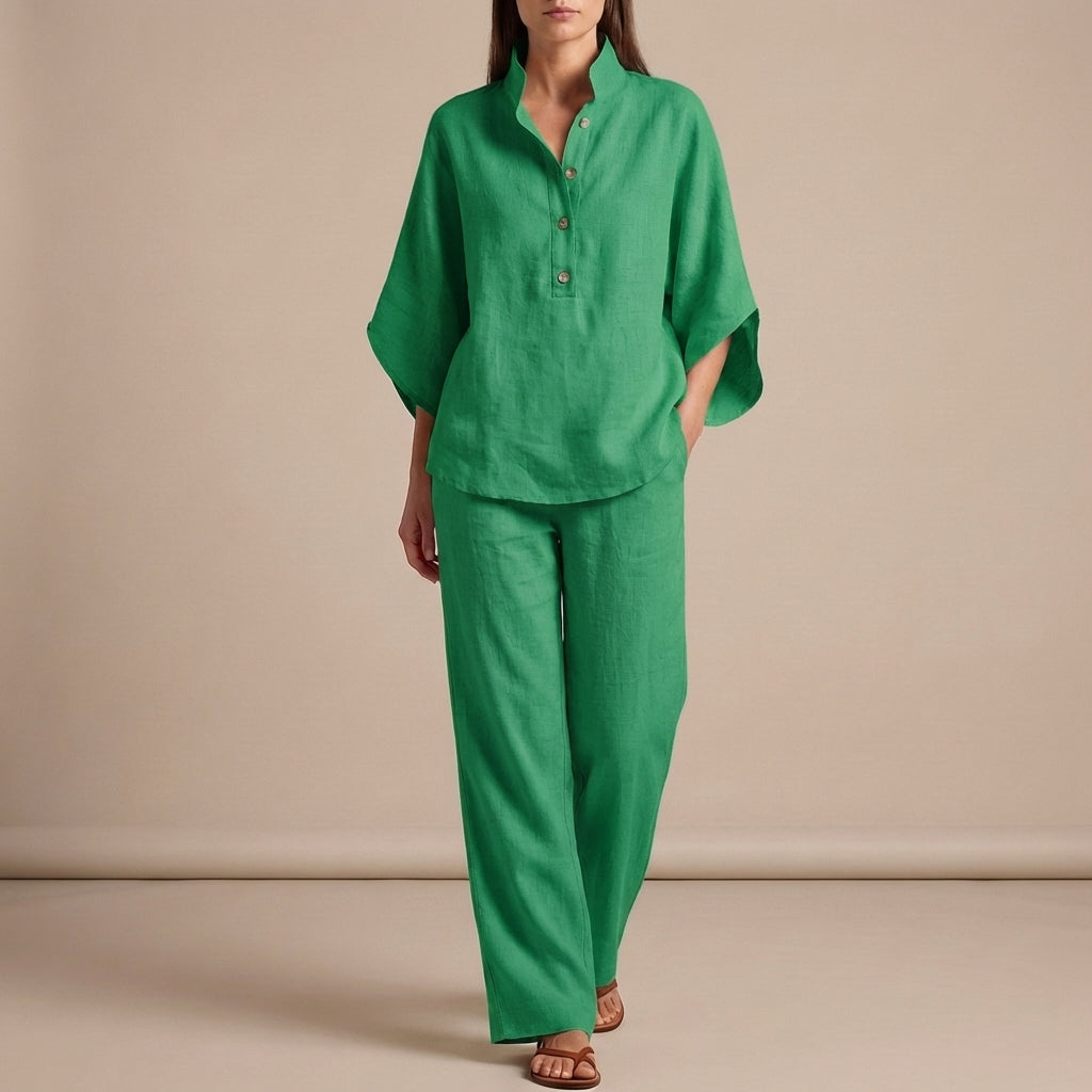 Duttini | Graceful Woven Two-Piece Relaxed Shirt And Wide-Leg Trouser Set For Urban Leisure