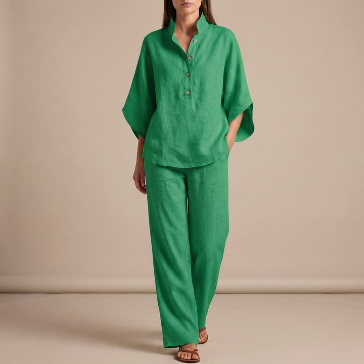 Duttini | Graceful Woven Two-Piece Relaxed Shirt And Wide-Leg Trouser Set For Urban Leisure