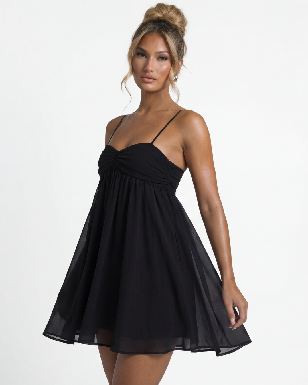 Duttini | Flowy Babydoll Mini Dress for Women in Lightweight Fabric, Casual Style, Soft Pink