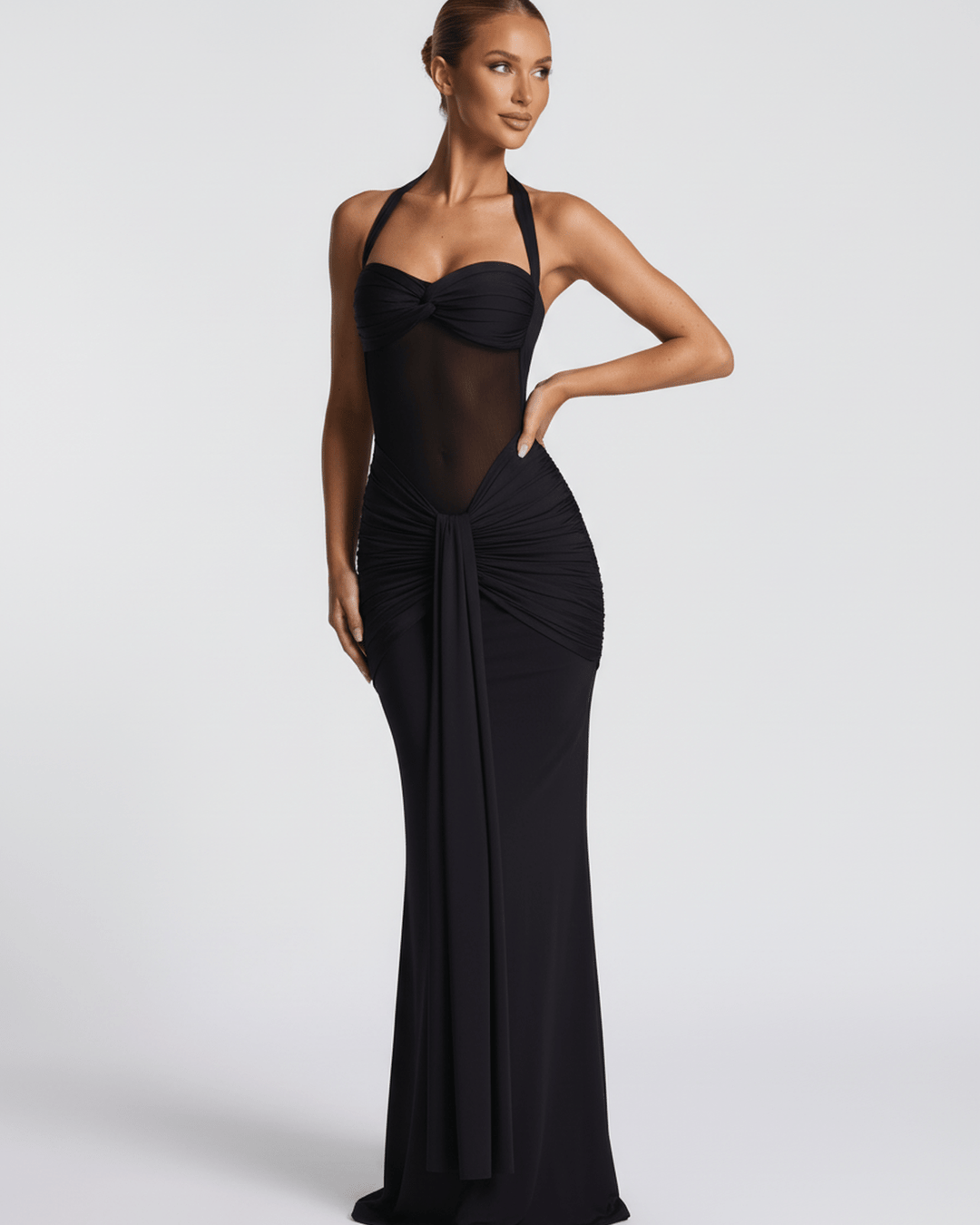 Duttini | Maxi Dress for Women in Natural Fabric, Fit and Flare, Green