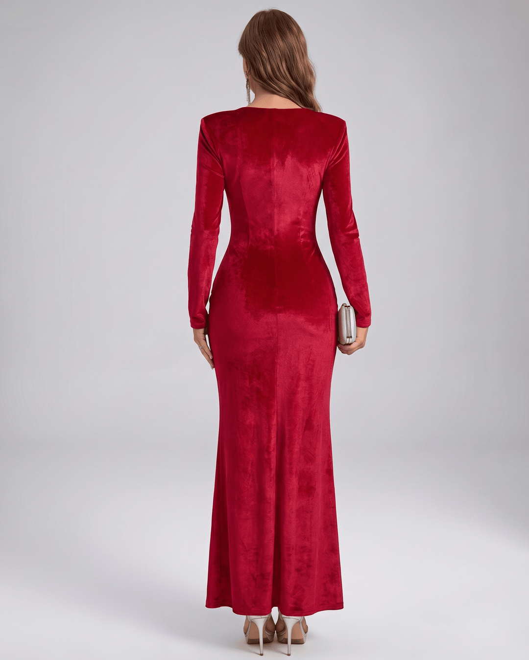 Duttini | Velour Maxi Dress for Women, Fit and Flare, Burgundy