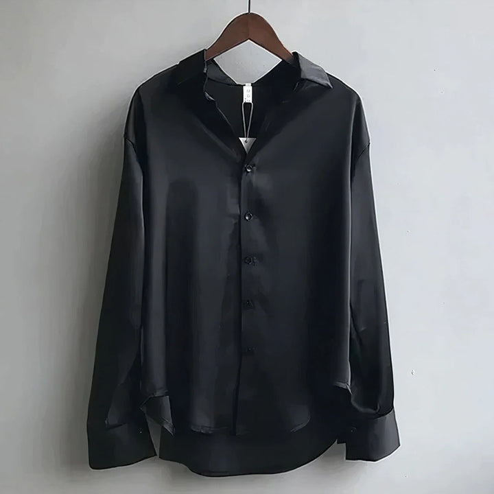 Duttini | Graceful Satin Button-Down Blouse Long Sleeve Collar Shirt