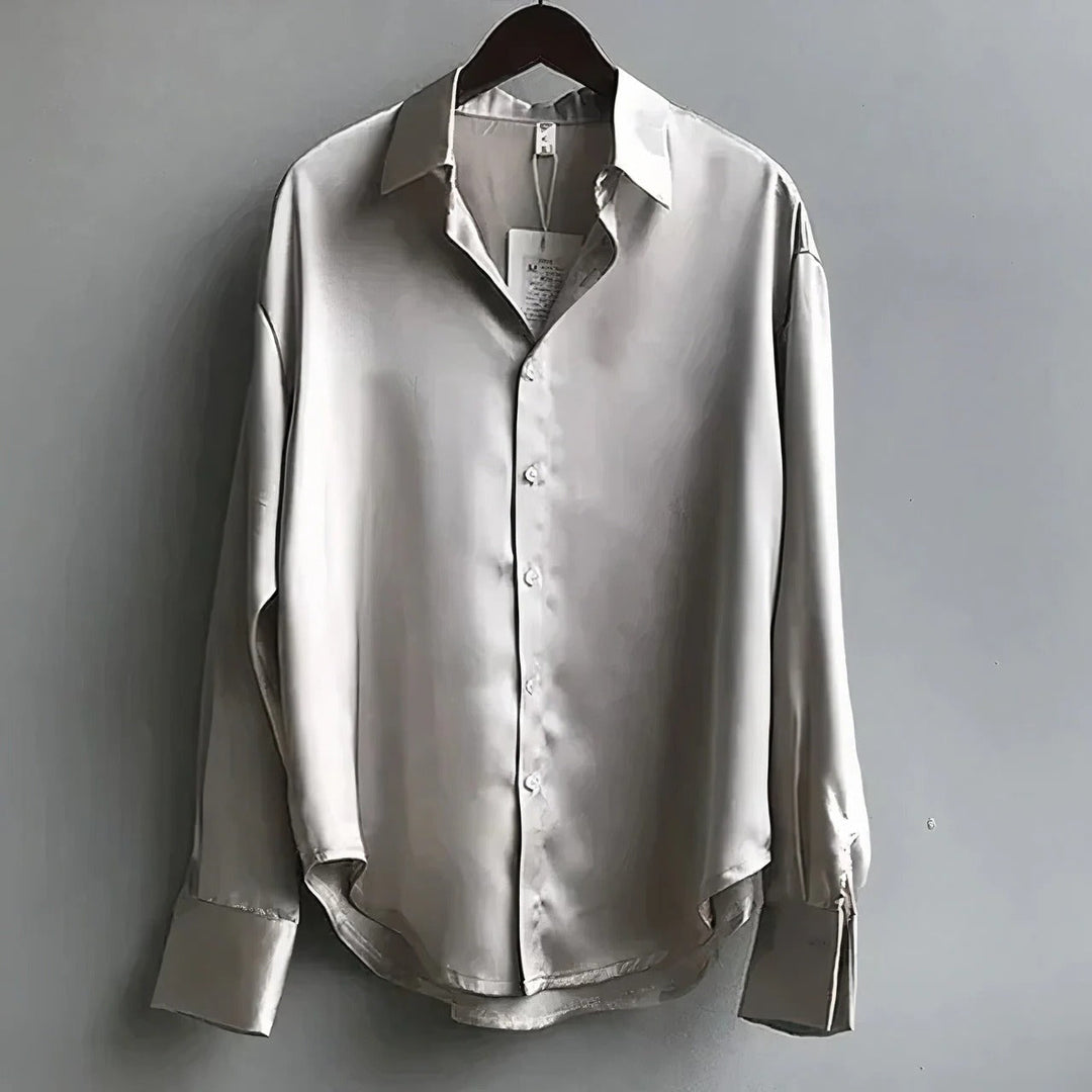 Duttini | Graceful Satin Button-Down Blouse Long Sleeve Collar Shirt