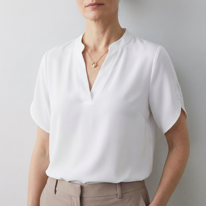 Duttini | Statement Dionne Relaxed V-Neck Blouse With Band Collar And Split Sleeves