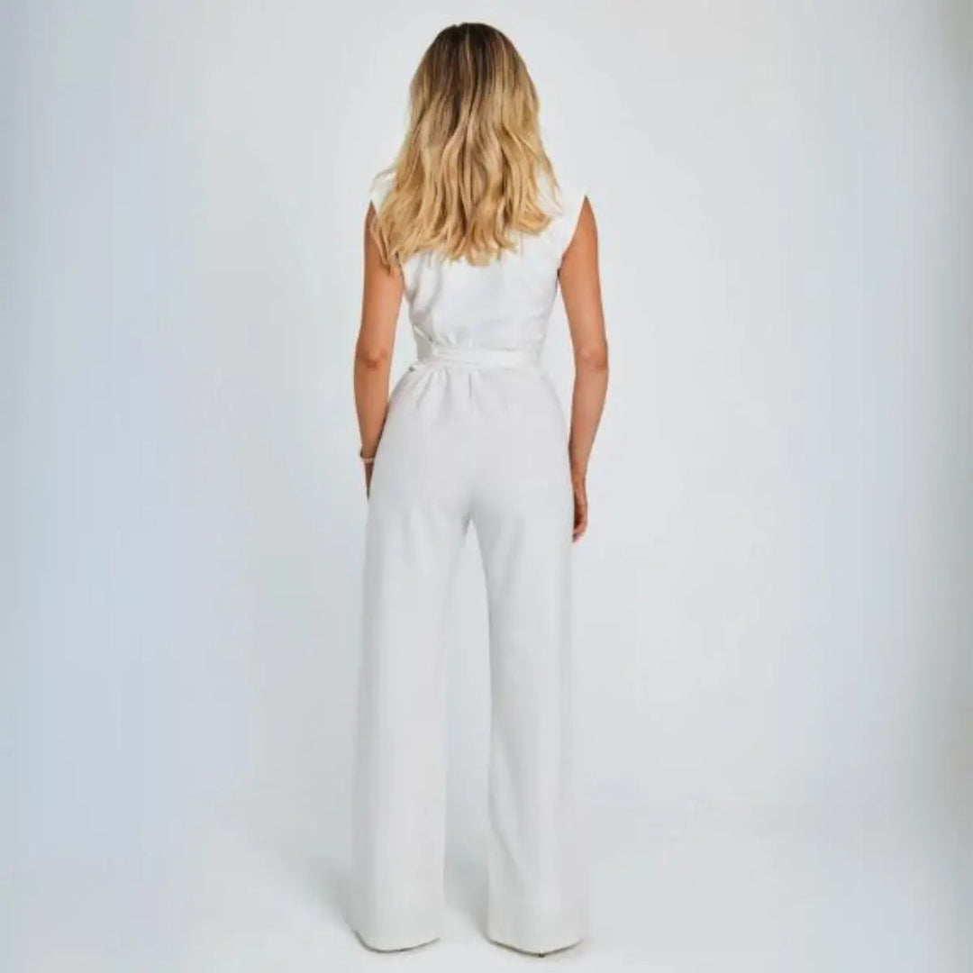 Duttini | Structured High-Waisted Sleeveless Jumpsuit, Beige