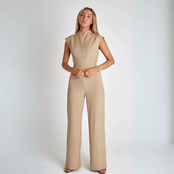 Duttini | Structured High-Waisted Sleeveless Jumpsuit, Beige