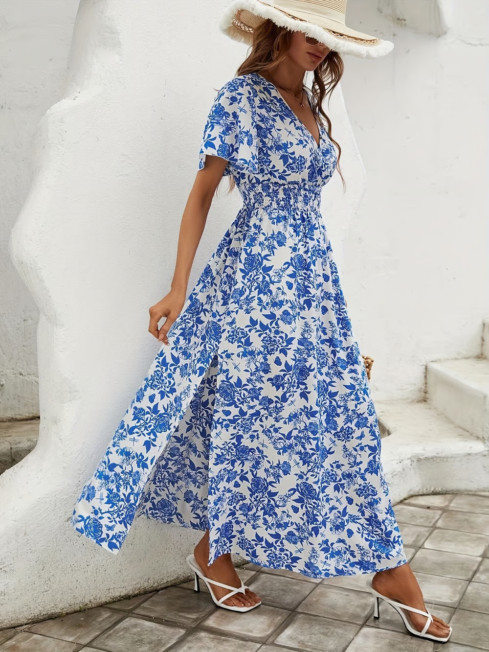 Duttini | Flowing V Neck Boho Flowy Dress Beach