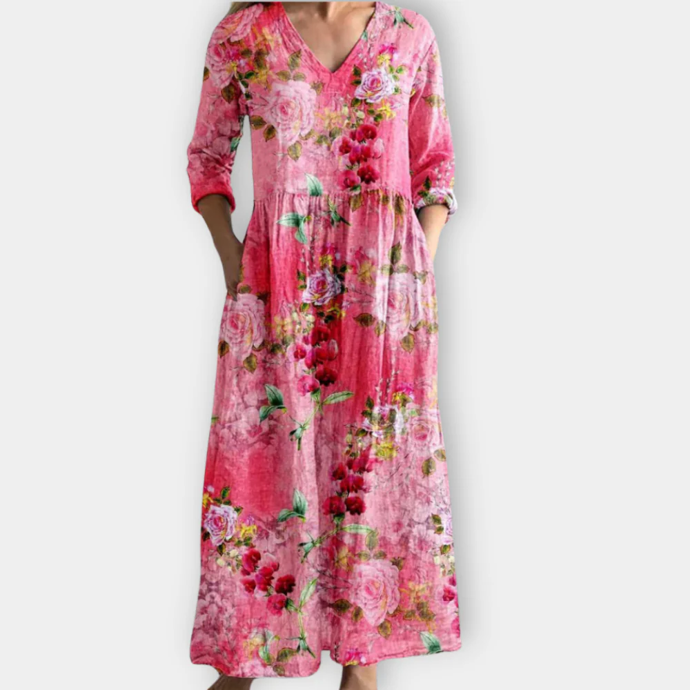 Duttini | Graceful Floral V-Neck Maxi Dress with a Flattering Silhouette