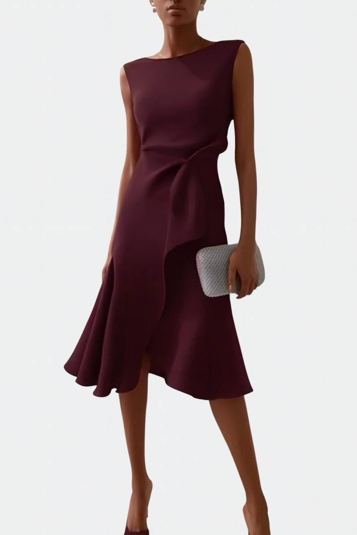 Duttini | Sophisticated Draped Asymmetric Midi Dress in a Flattering Cut