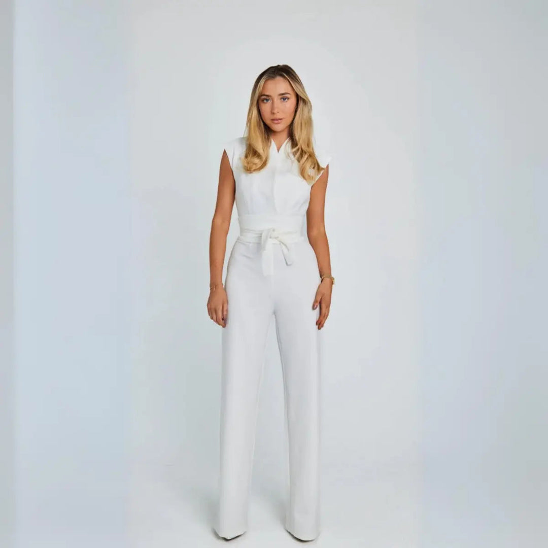 Duttini | Structured High-Waisted Sleeveless Jumpsuit, Beige