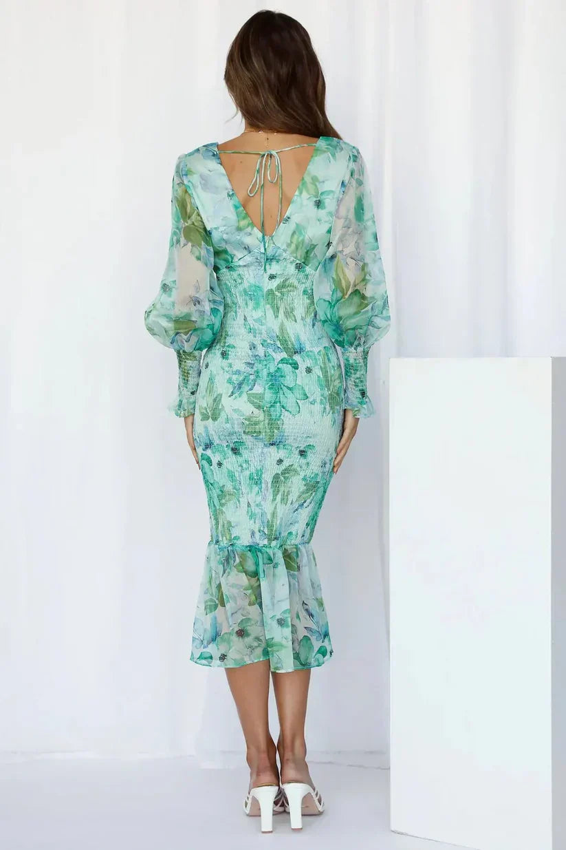 Duttini | Sculpted Wedding Guest Floral Dress Evening Made to Turn Heads