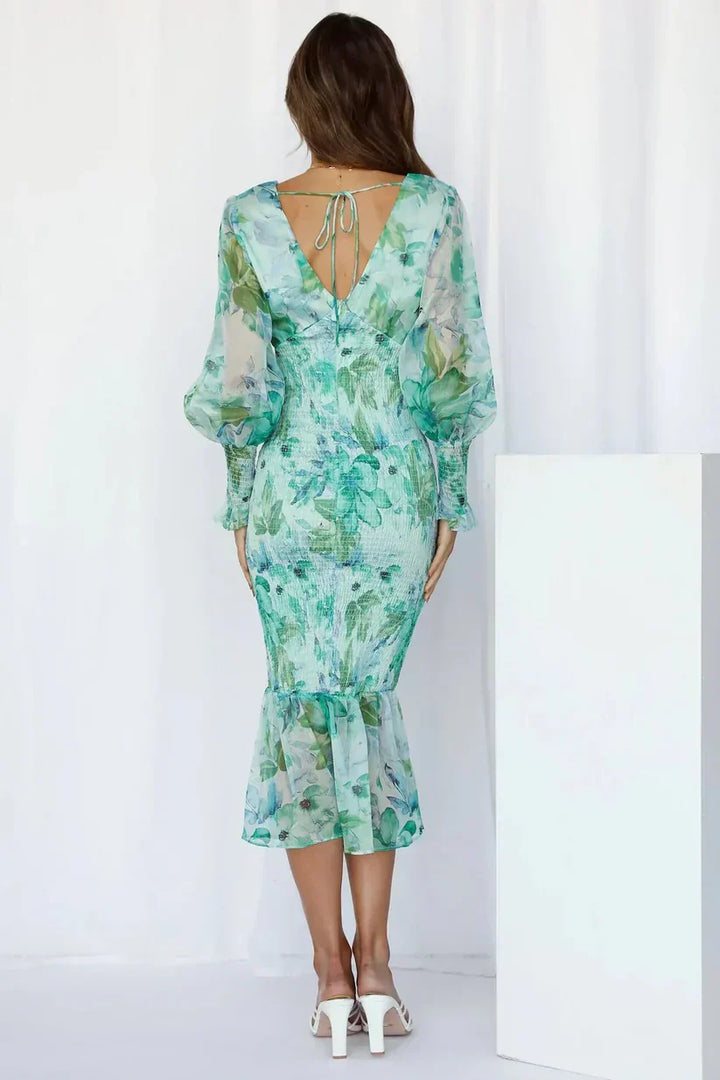 Duttini | Sculpted Wedding Guest Floral Dress Evening Made to Turn Heads