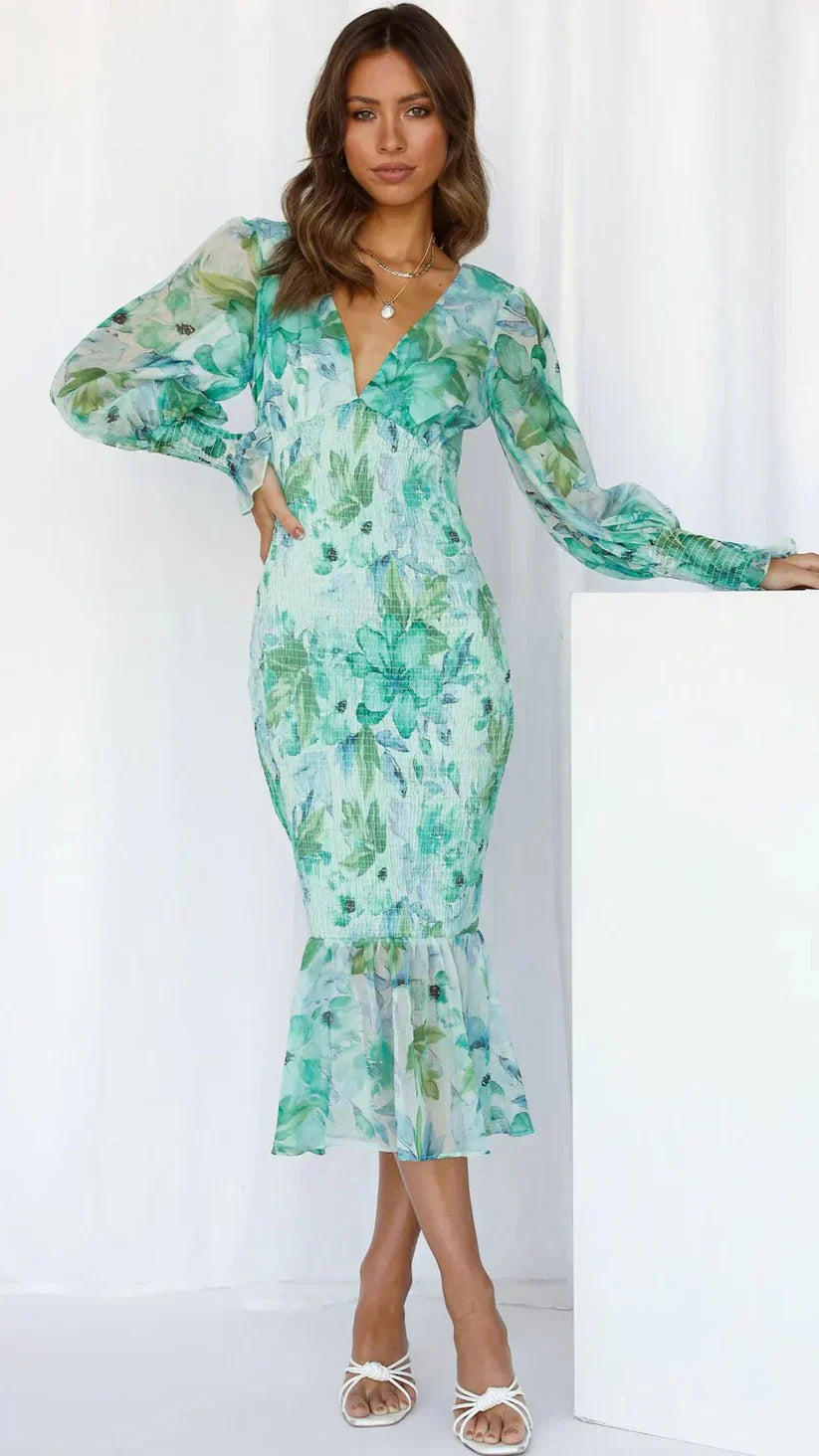 Duttini | Sculpted Wedding Guest Floral Dress Evening Made to Turn Heads