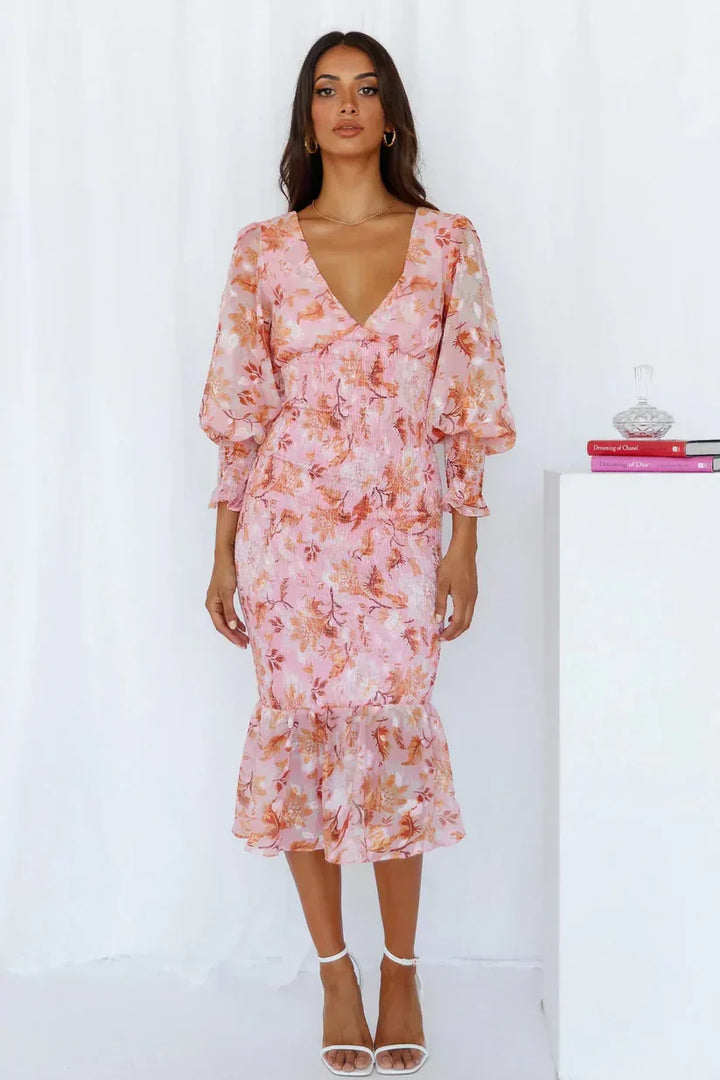Duttini | Sculpted Wedding Guest Floral Dress Evening Made to Turn Heads