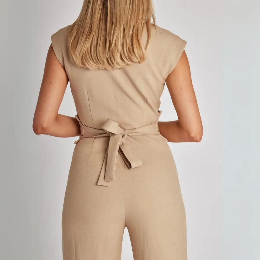 Duttini | Structured High-Waisted Sleeveless Jumpsuit, Beige