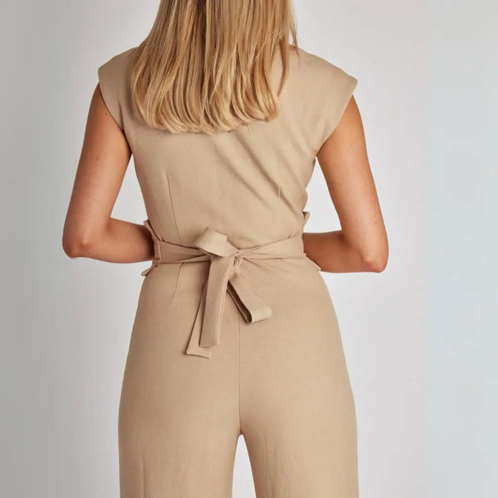 Duttini | Structured High-Waisted Sleeveless Jumpsuit, Beige