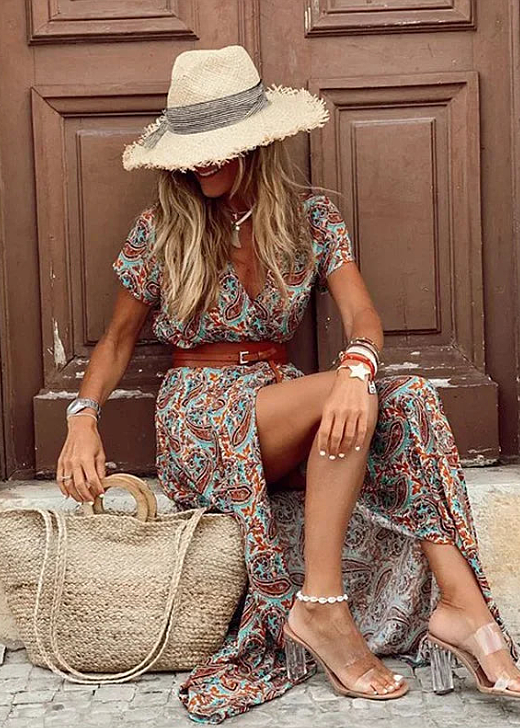 Duttini | Feminine Airy Boho Maxi Dress With Matching Belt