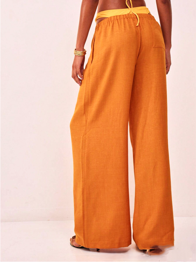 Duttini | Linen Drawstring Trousers for Women in Beige