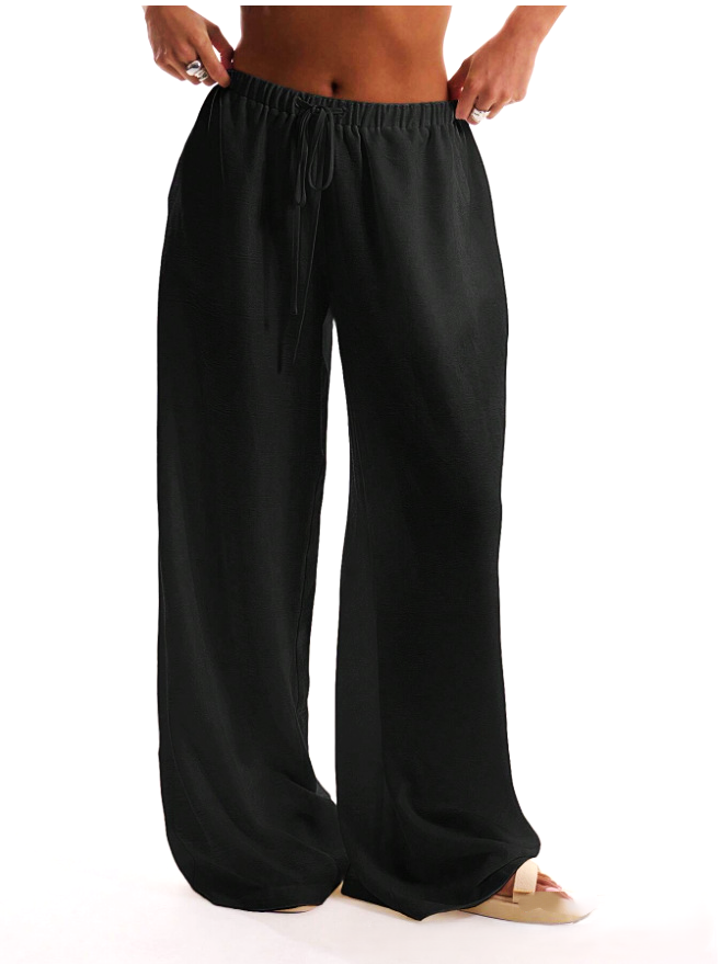 Duttini | Linen Drawstring Trousers for Women in Beige