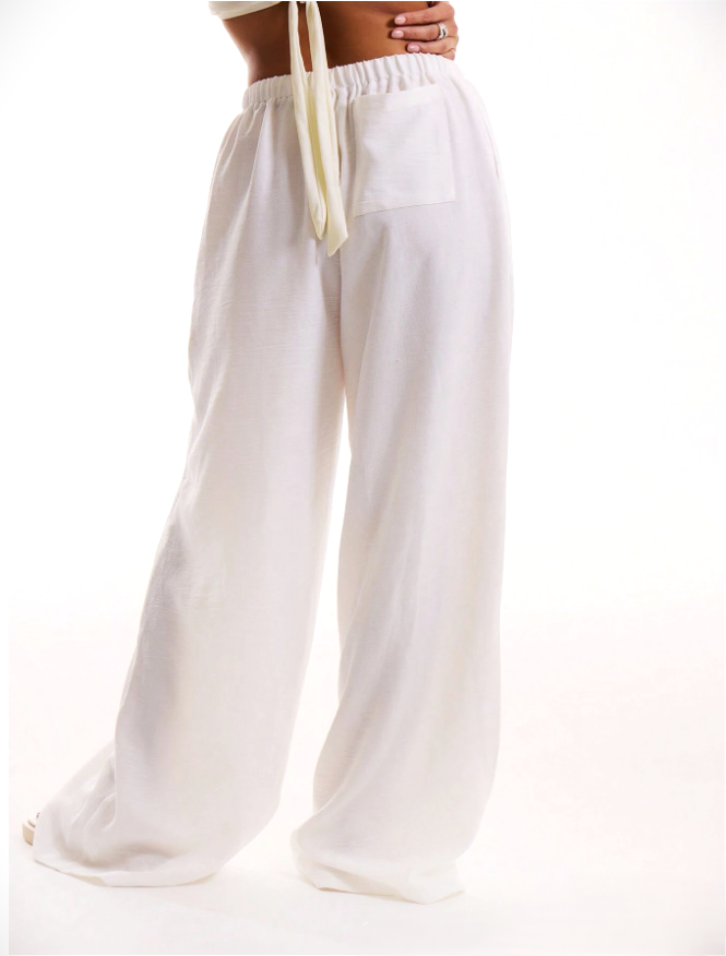 Duttini | Linen Drawstring Trousers for Women in Beige