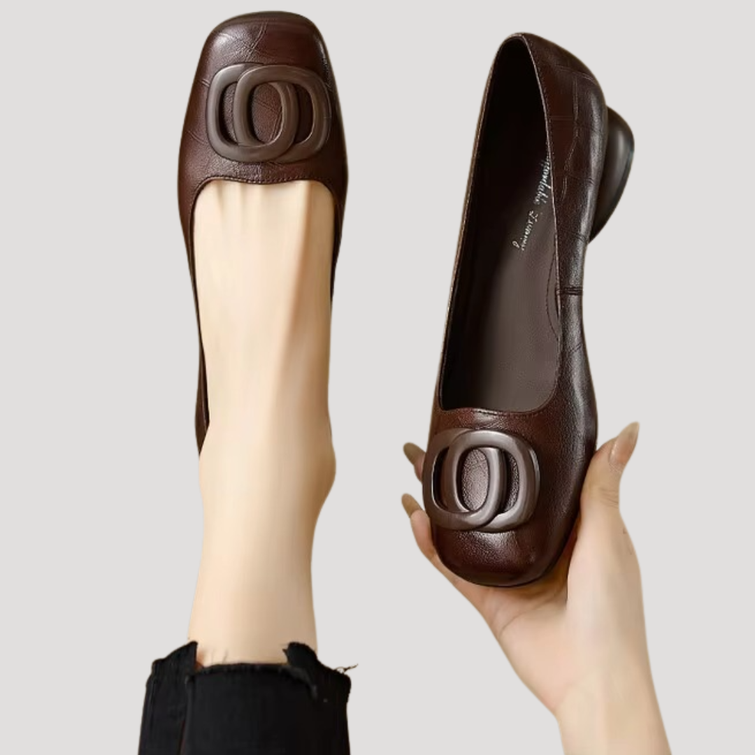 Duttini | Cushioned Square Toe Slip On Flat Shoes for Walking in Comfort