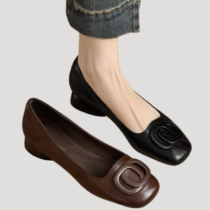 Duttini | Cushioned Square Toe Slip On Flat Shoes for Walking in Comfort