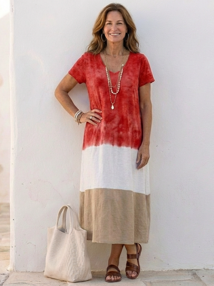 Duttini | Luxe Color Block V Neck Midi Dress with a Timeless Finish